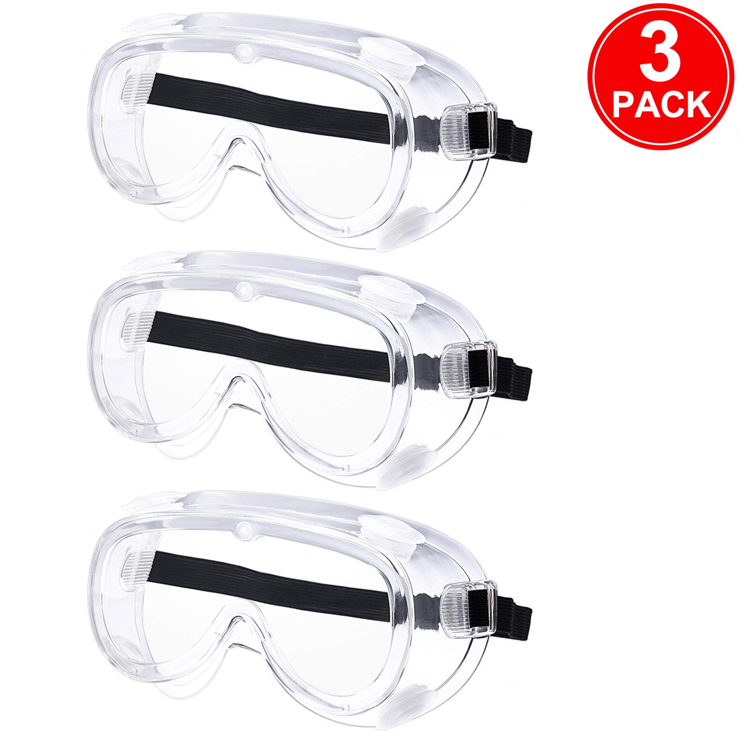 Medical Anti-fog Safety Glasses Wrap Around Scratch Resistant Protective Goggles for Work 3 Pack (3 PACK(WITH VENT))