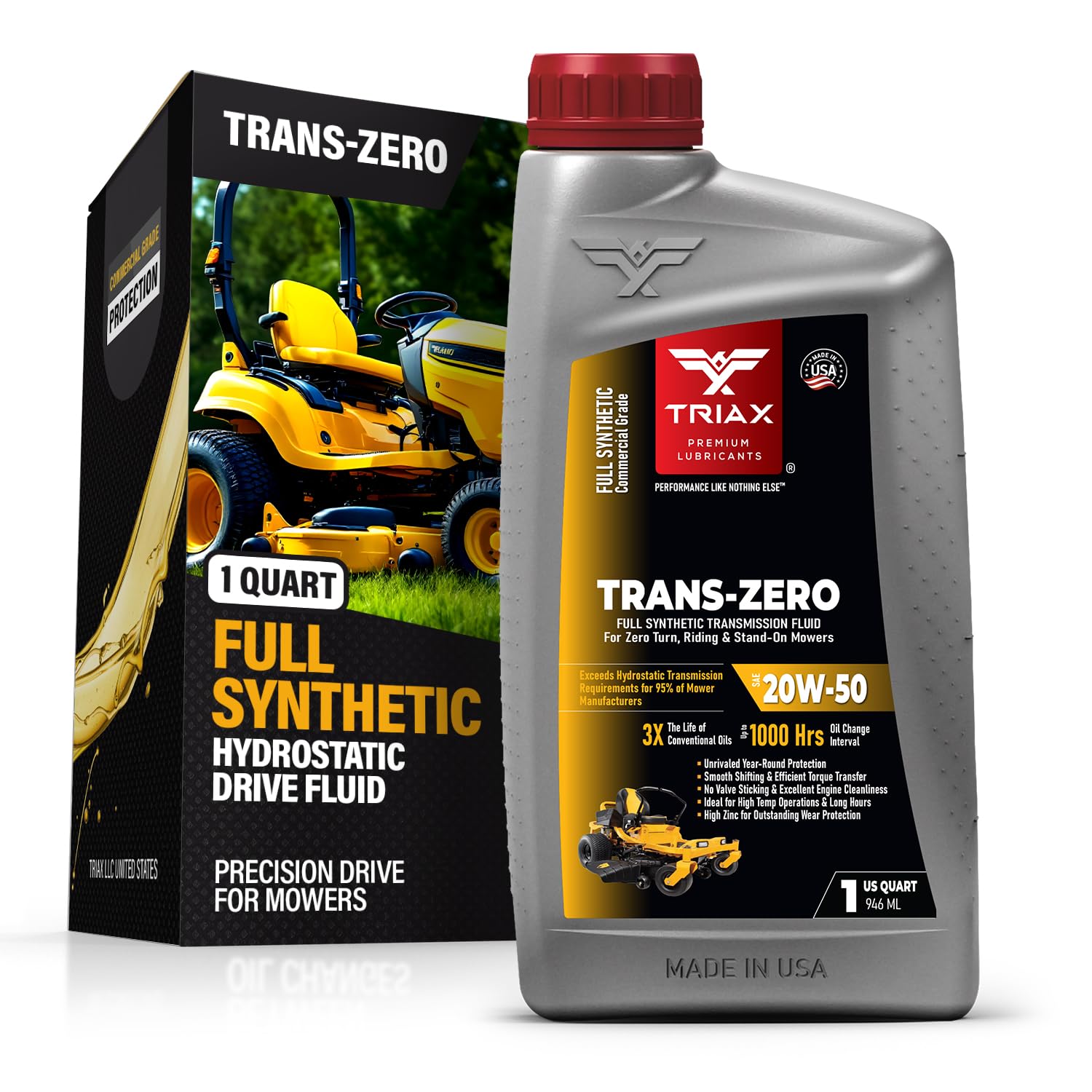TRIAX Trans Zero 20W-50 Full Synthetic Hydrostatic Transmission Oil for Zero-Turn, Ride-On Lawn Mowers and Tractors (1 Quart/0.946 Litre)