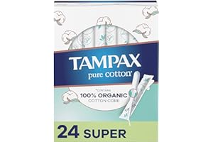 Tampax Pure Cotton Tampons, Contains 100% Organic Cotton Core, Super Absorbency, 24 Ct, Unscented