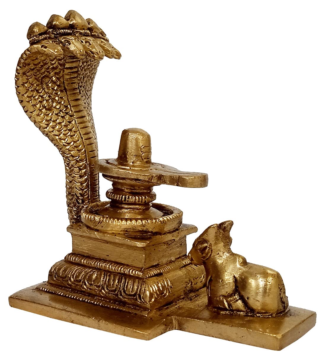 Purpledip Brass Idol Shivaling On Sheshnag And Nandi: Collectible Statue Home Temple Or Decoration (12648)