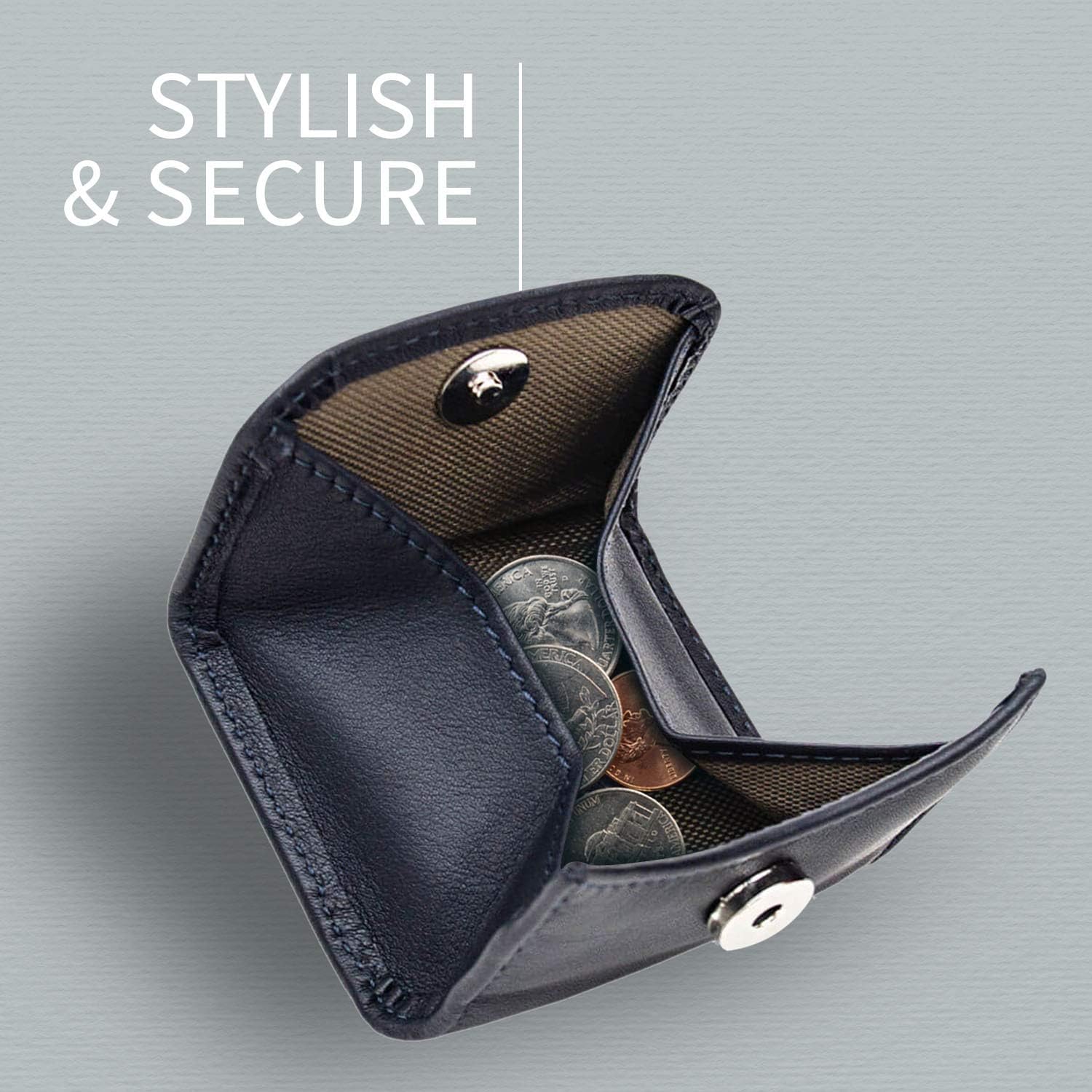 Tray Coin Purse - 100% Genuine Full-Grain Leather - Handmade in Italy by Expert Artisans - Elegant and Minimalist Design - Navy - Image 5