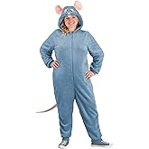 Disney Pixar Ratatouille Remy Mouse Costume | Womens Plus Size Hooded Halloween Jumpsuit Outfit with Plush Tail and Ears