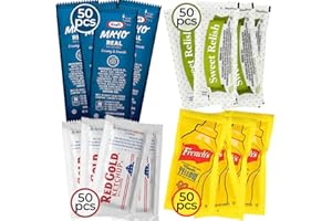 ZEUST Individual Condiment Packets Variety Pack 200-Count - 50 Packs of Each: Ketchup Packets, Relish Packets, Mayo and Mustard Packets Single Serve - Mini Travel Condiments Combo for BBQ, Picnic, Parties