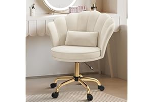 Aivermeil Modern Velvet Vanity Chair with Gold Base, Swivel Office Chair with Lumbar Pillow, Adjustable Rolling Task Chair fo