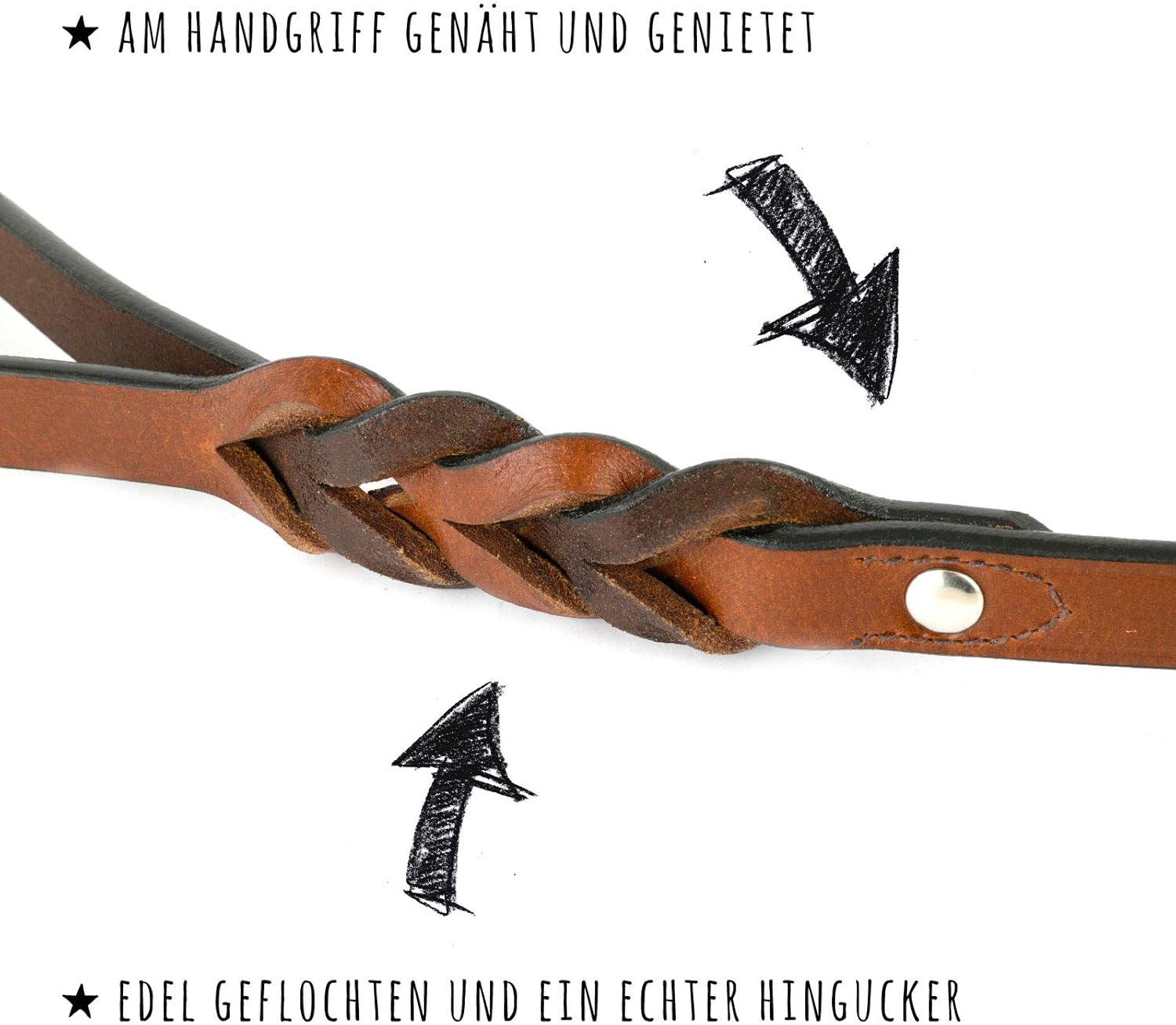 MONKIMAU Short Guide Dog Leash for dogs made of Genuine Leather Braided, brown, 18mm X 100cm - Image 5