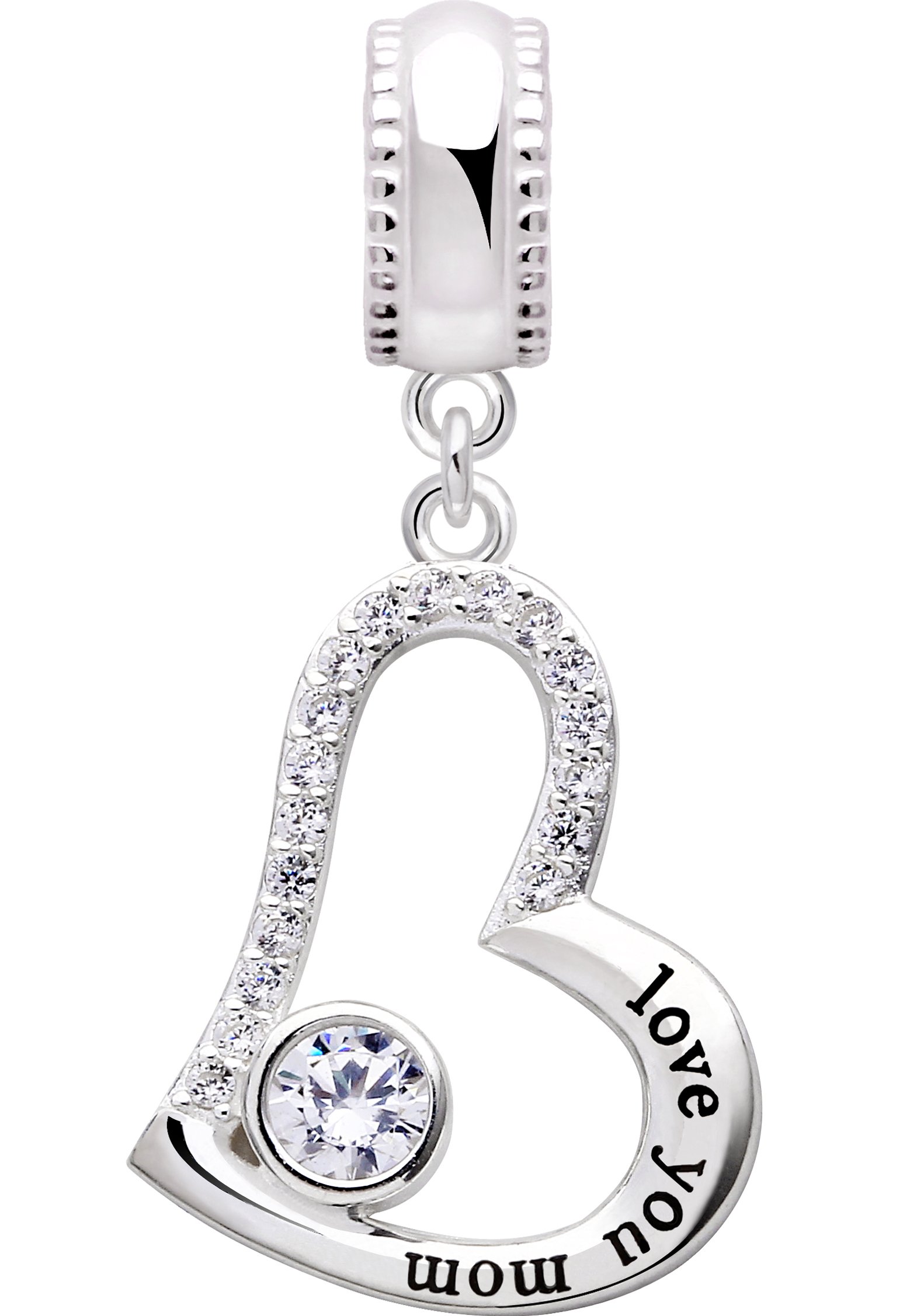 ALOV Sterling Silver Love You mom Pendant Bead Charm