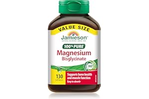 Jamieson 100% Pure Magnesium Bis-glycinate 100 mg Capsules, Not Blended, Magnesium Oxide Free, Supports Bone Development and 