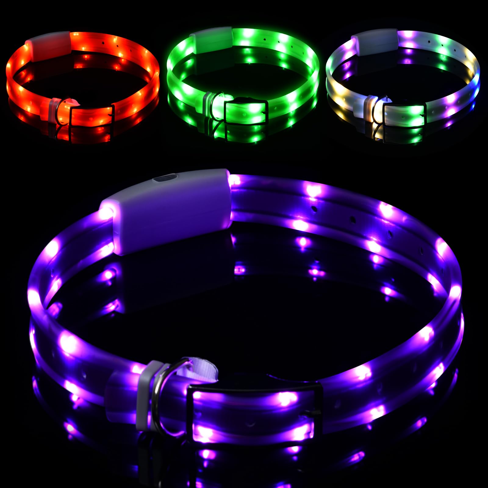 Photo 1 of ***DOES NOT TURN ON*** NOVKIN Lighted Dog Collar, Rechargeable Light Up Pet Collar, Waterproof LED Dog Collar Glow in The Dark, Make Pet Visible and Safety for Night Walking for Small Medium Large Dogs (Purple)