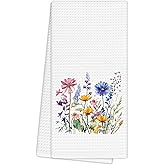 EGBTL Floral Flower Kitchen Towels, Farmhouse Floral Fall Hand Towels for Bathroom Decor, Vintage Cottagecore Kitchen Decor, Spring Summer Wildflower Dishcloths Dish Towel forKitchen 16x24 Inches