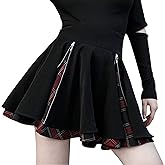 Kisidoo Gothic Skirts Cute High Elastic Waisted Plaid Kilts for Women Trendy Hem Flared Knee Length Mini Skater Skirt