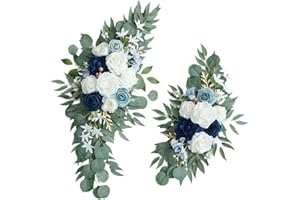 MotiveTech 2Pcs Floral Backdrop Silk Flowers, Handmade Wedding Arch Flowers Artificial Flower Swag, for Ceremony Home Front D
