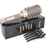 Round Brush for Blow Drying, Nano Thermal Ceramic & Ionic Tech Hair Brush with Boar Bristles, Professional Round Barrel Brush