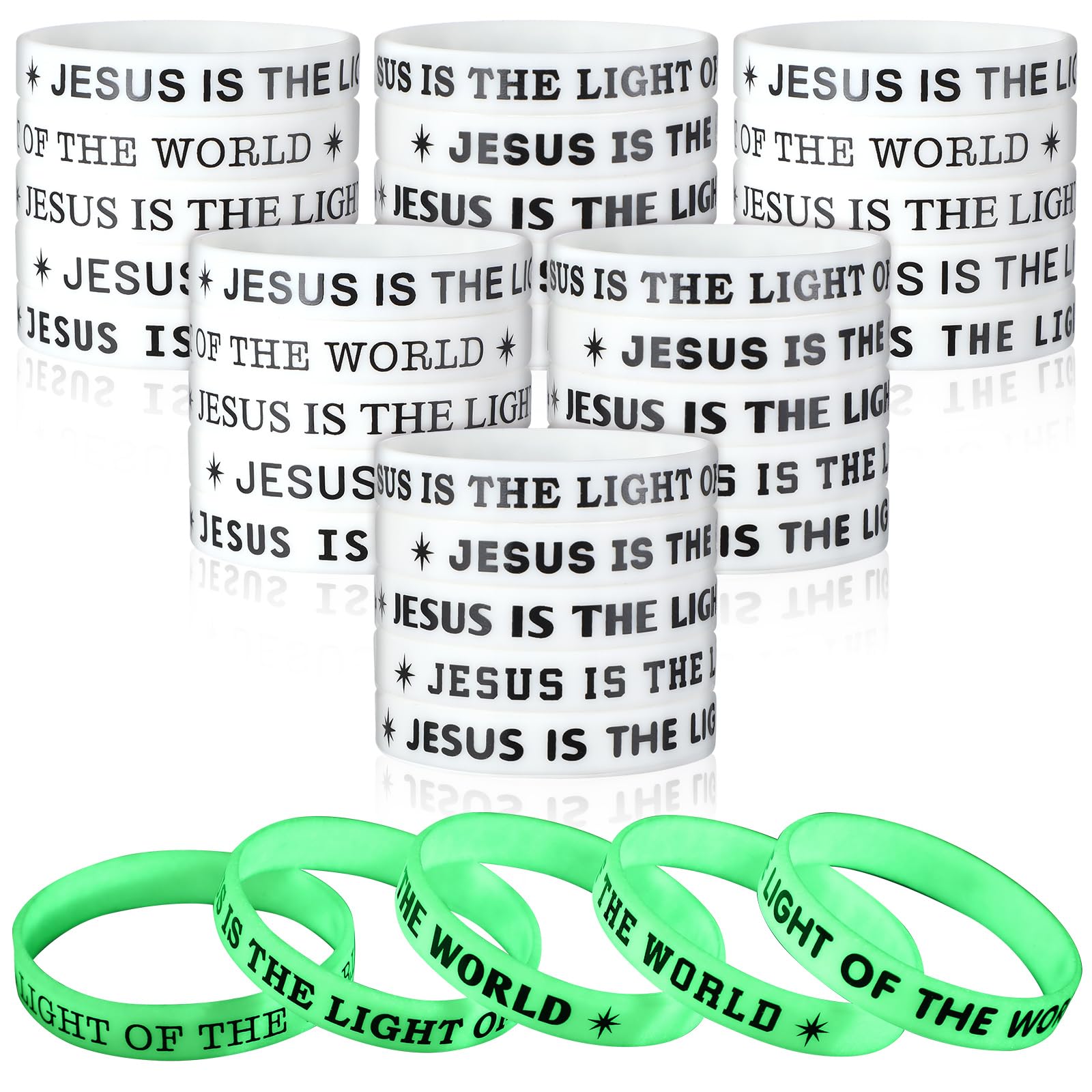 Photo 1 of PullCrease 100 Pcs 2026 VBS Jesus Is The Light of The World Glow in The Dark Wristbands Bulk White Religious Easter Illumination Station Silicone Rubber Bracelets Gifts for Bible Sunday School