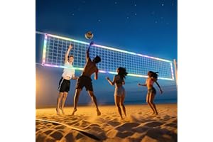 DDVLG Glow in The Dark Volleyball Net Outdoor with Durable Lights & Reinforced Nylon Borders, Dynamic Night Modes, 46ft High-Tensile Steel Cable for Backyard & Beach (32x3FT)