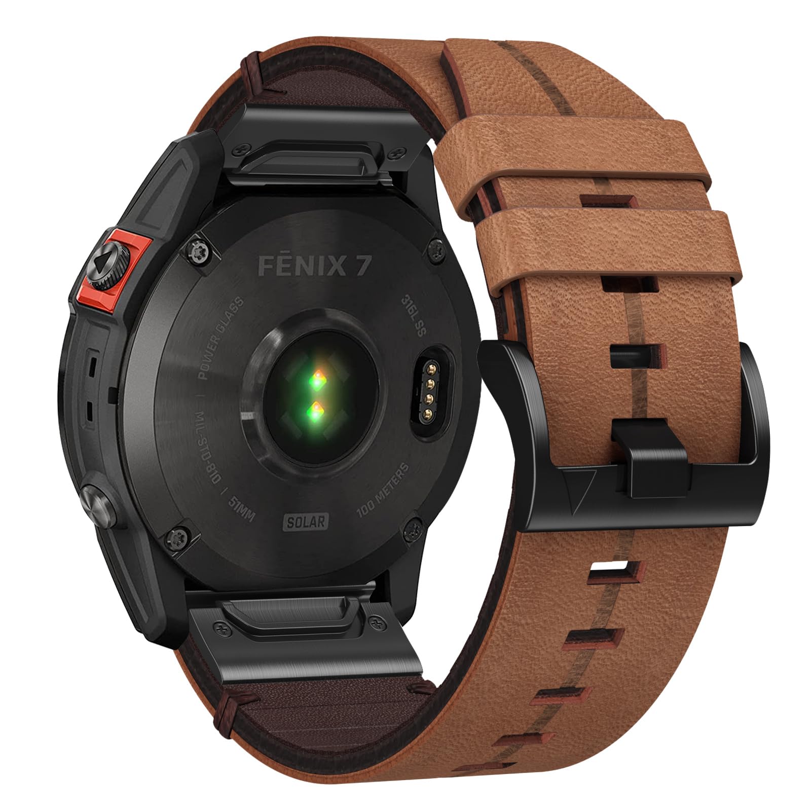 Fenix 7 Leder Armband, 22mm Uhr Ersatzarmband für Fenix 8 47 mm, Fenix 7 Solar, Fenix 7 Sapphire Solar, Fenix 6 /pro/Sapphire, Fenix 5 /plus, Forerunner 935/945/955, Approach S60, Quatix 5/6/7 3