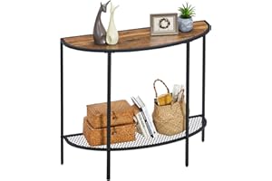 SAYGOER Entryway Table 2 Tier Small Console Table with Storage Half Moon Sofa Couch Table Mid Century Modern Narrow Entry Way Tables, 36.22" D x 11.8" W x 31.5" H, Easy Assembly, Dark Walnut