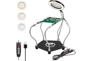 Helping Hands Soldering Station, Lytool Third Hand Soldering Tool with 3X Magnifying Glass Dimmable LED, Flexible Helping Hands Soldering with 4 Flexible for Welding Repair Hobby DIY