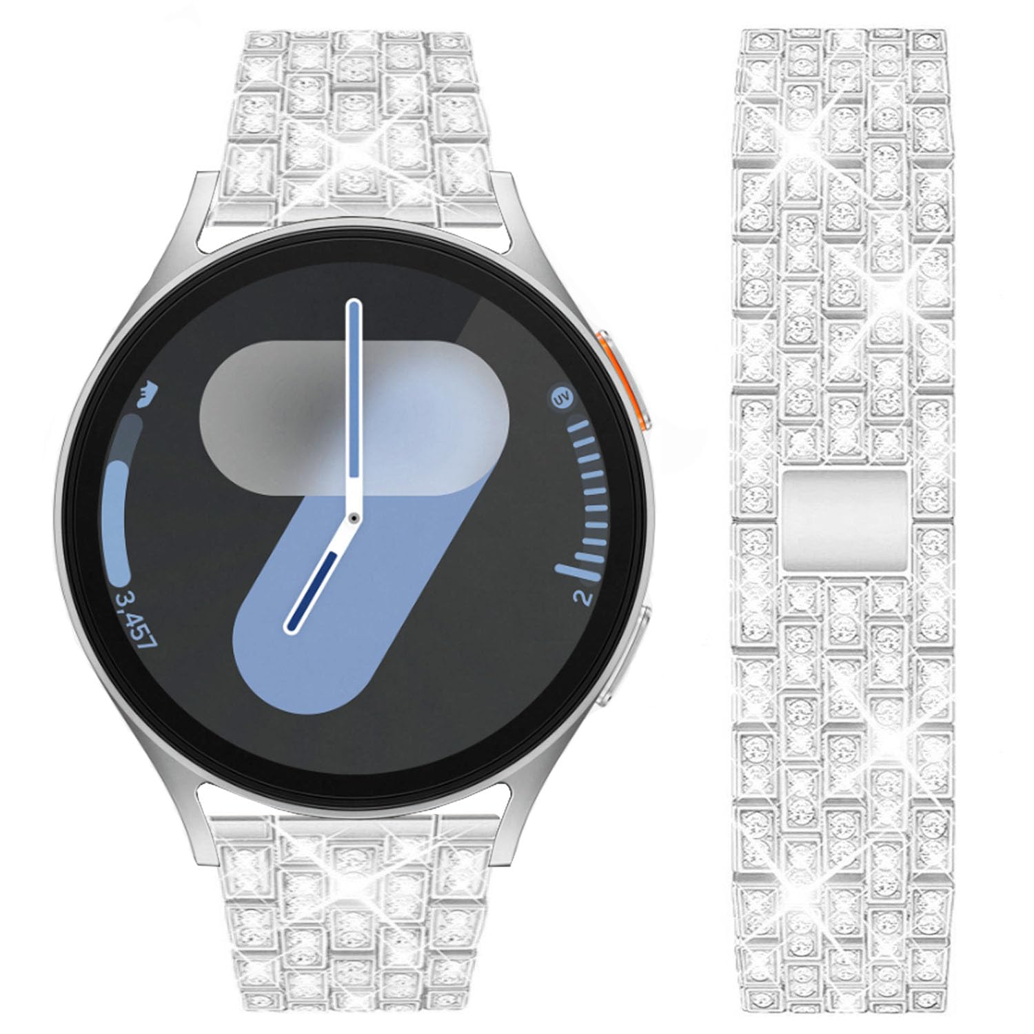 DEALELE Strap Compatible with Samsung Galaxy Watch 7 / FE / 6/6 Classic / 5/5 Pro / 4/4 Classic / 3 41mm, 20mm Bling Diamond Metal Replacement Bands for Huawei GT3 / GT2 42mm Women Men, Silver