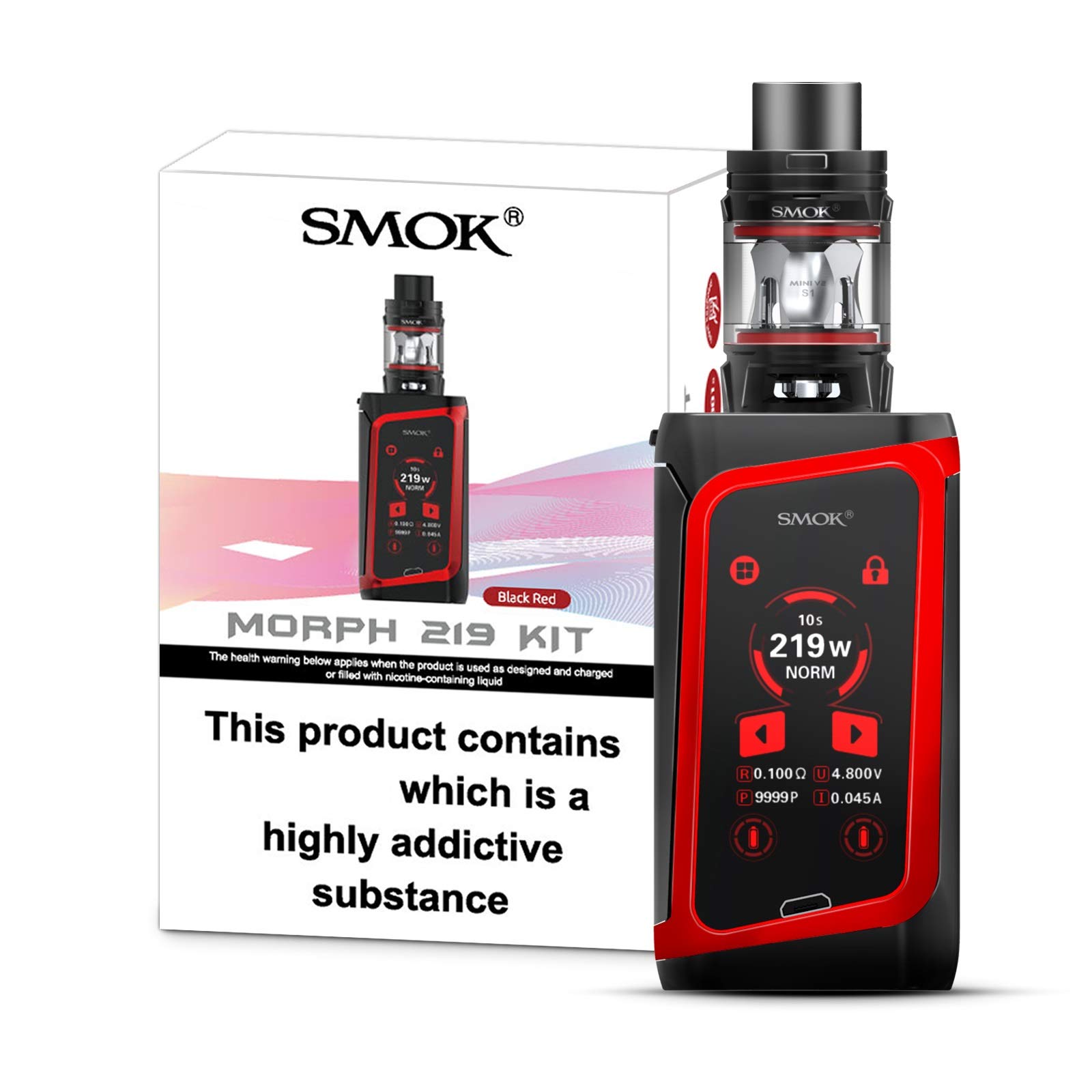SMOK Morph 219 TFV Mini V2 2mL E Cigarettes Kit (Black Red) No Nicotine
