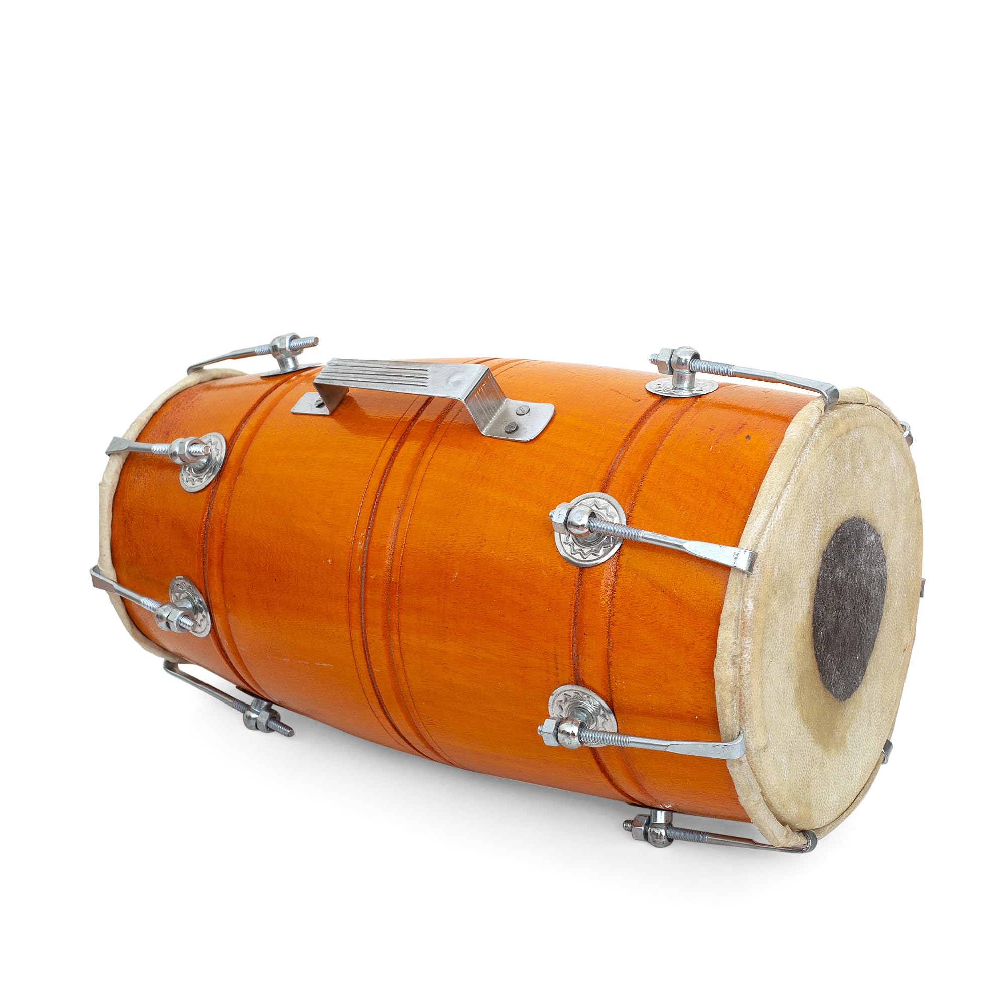 Photo 1 of 12 Inch Medium Handmade Wooden & Leather Classical Indian Folk Tabla Dholak Drum Set With Adjustable 18-Bolts & Tuning Spanner, Hand Percussion World Musical Instruments For Musicians Punjabi Dholki