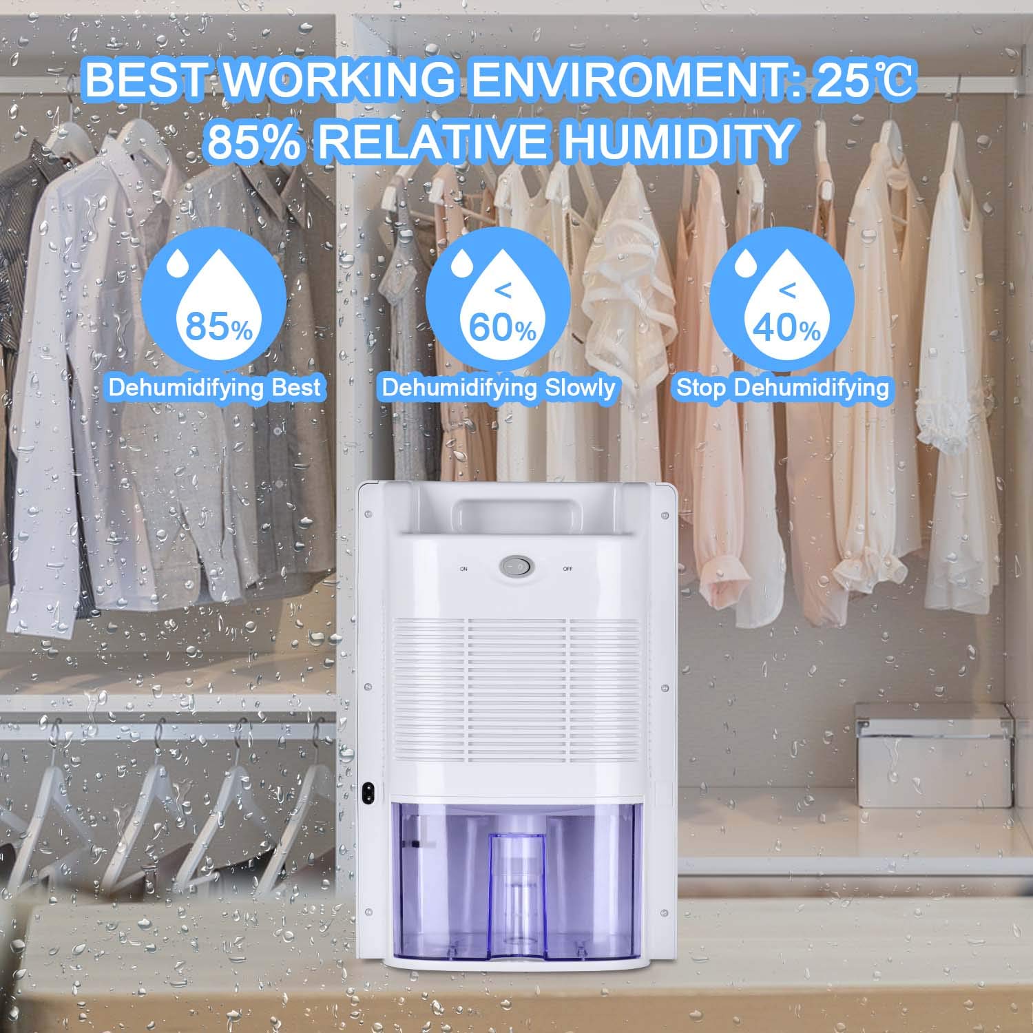 MADETEC Small Dehumidifier 2L Compact and Portable Mini Dehumidifier with Auto Shut-Off for Basement, Bedroom, Home,Closet,Bathroom,Kitchen, Large Room, Caravan, Office, Garage(300 sq ft)