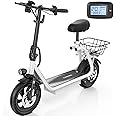 Caroma Peak 1200W Electric Scooter with Seat, 500Wh Battery up to 30 Miles&20MPH, 12" Pneumatic Tire, Foldable Adult Electric Scooter for Commuting with Basket & Height Adjustable Seat