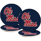 Desert Cactus University of Mississippi Circle Ceramic Coasters 4 Pack Rebels Ole Miss U of M Absorbent Drink Coasters with Cork Backing (Design A)