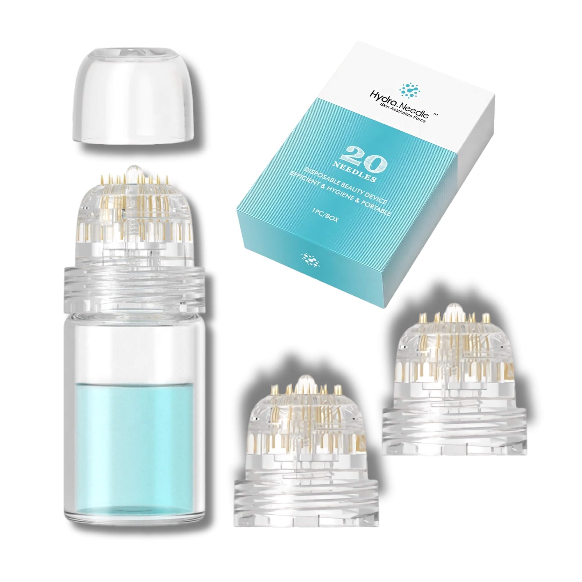 Hydra Needle HN20 with 2 Replacement Tips, 0.5mm Micro Needle Microneedling Derma Stamp 20 Pin Gold Titanium Needle Facial Skin Needling At Home, for Skin Care & Hair Loss