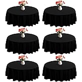 joybest 6 Pack Round Tablecloths 60 Inch Black Table Cloth Fit 20 to 42 Inch Tables, Washable Polyester Fabric Table Cover for Wedding Party Reception Formal Events