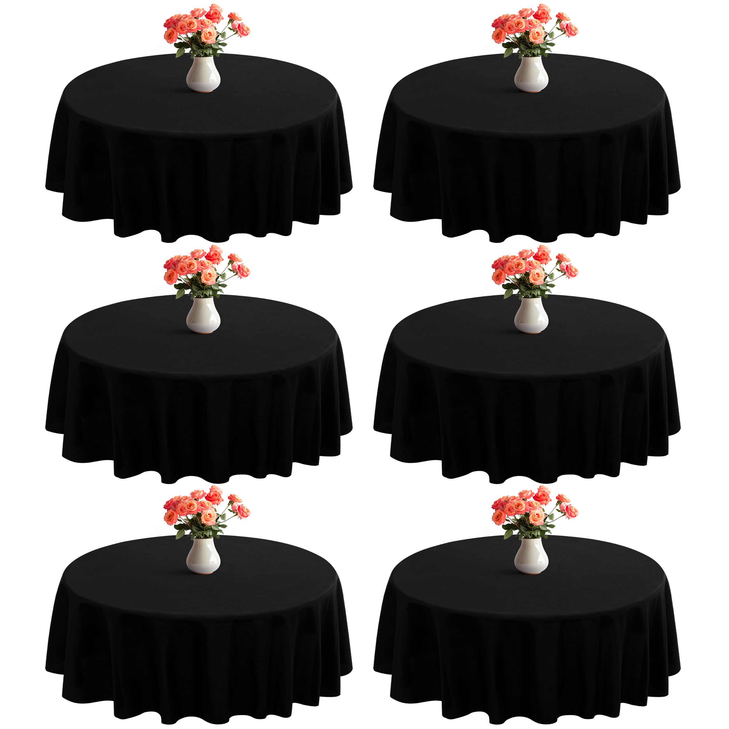 Photo 1 of joybest 6 Pack Round Tablecloths 60 Inch Black Table Cloth Fit 20 to 38 Inch Tables, Washable Polyester Fabric Table Cover for Wedding Party Reception Formal Events