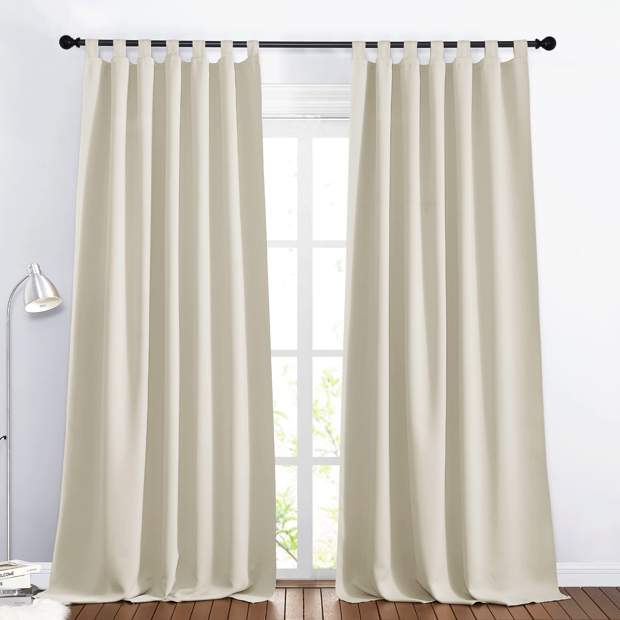 PONY DANCE Opaque Loop Curtains for the Living Room, Opaque Blackout Curtains for the Children's Room, Set of 2, H 245 x W 140 cm, Light Beige