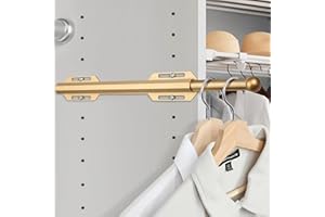 FOTRIC Valet Rod For Closet Pull Out, Heavy Duty Adjustable Valet Rod For Closet, Laundry Room, Bedroom, Bathroom(Gold)