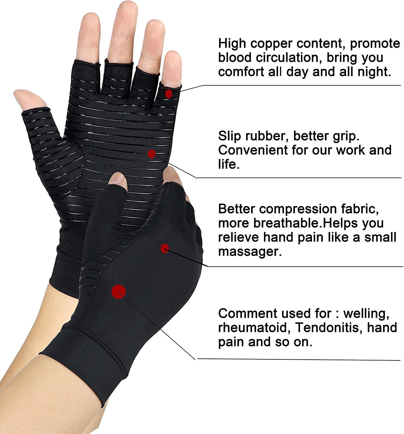 Copper Arthritis Gloves Women and Men -Compression Gloves for Women-Rheumatoid,Arthritis,Swelling and Tendonitis Pain Relief(1 Pair) (M): Health & Personal Care