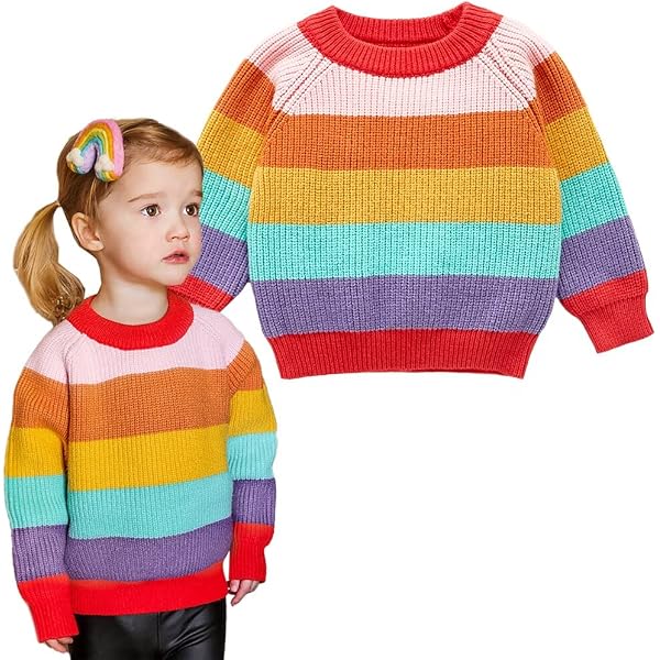 Cute Rainbow Stripe Hoodie Sweater For Toddler Boys & Girls - 18 Month Fall Winter Pullover Coat, Knit Hooded Sweatshirt