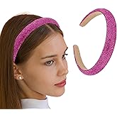 Amariver Hotpink Rhinestones Headband for Women Glitter Sparkle Head Band 1Inch Beaded Hair Band for Girls Bling Jeweled Hair Hoops Fashion Hair Accessories for Women Gilrs