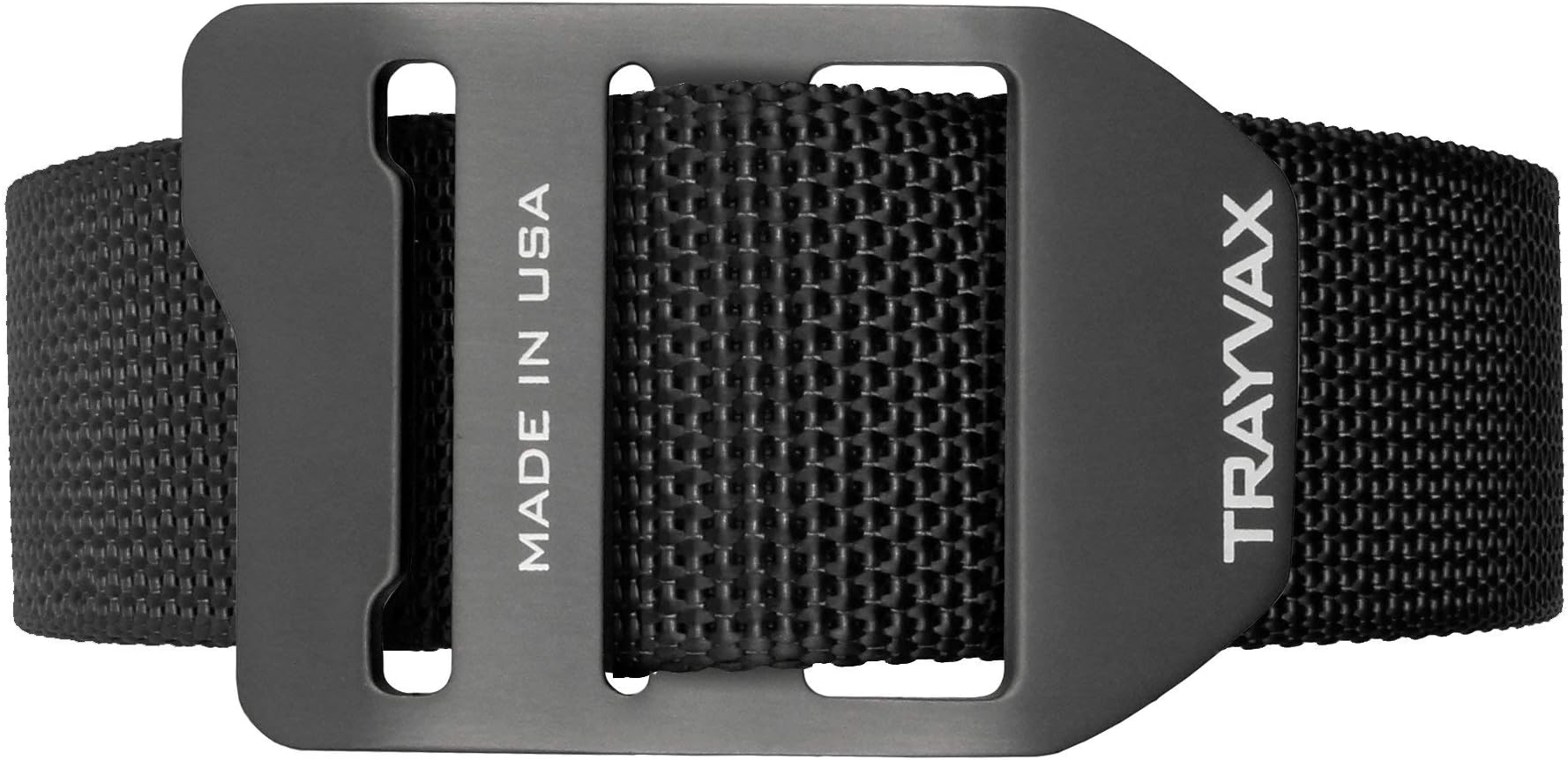 Trayvax Cinch Belt - Black Webbing, Grey Buckle (Large 38-42)