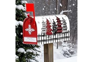 QOUBAI Christmas Buffalo Plaid Mailbox Cover Magnetic Standard Size 18x21in Winter Xmas Tree Mailbox Wrap Holiday Decoration Snowflake Post Letter Box Cover for Home Garden Outdoor Decor