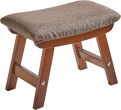 Aibiju Wooden Footstool Beech Legs Padded Stool with Removable Cover Brown