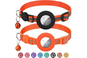 Erbine 2 Pack Airtag Cat Collars, Reflective Cat Collar with Silicone Airtag Holder and Bell, Breakaway Cat Collars with Round Safety Buckle for Boy and Girl Cats, Adjustable for 7.5-12.5"