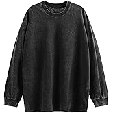 Tuislay Vintage Oversized T Shirts for Men Cotton Baggy Crewneck Streetwear Sweatshirt Acid Wash Long Sleeve Tee Shirts Top