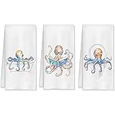 HUGANE Funny Octopus Towels Set of 3,Beach Decorative Hand Towels for Bathroom,Octopus Gifts for Women Kids Men Her Girls Friends Teacher Adults, 16x24inch
