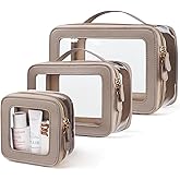 Oaque Clear Cosmetic Bag Set for Women Makeup Bag with Handle, 3 Pcs Travel Toiletry Bag Transparent Cosmetic Case Portable Make Up Organizer Bag for Essentials (Stone, Mini+S+L)