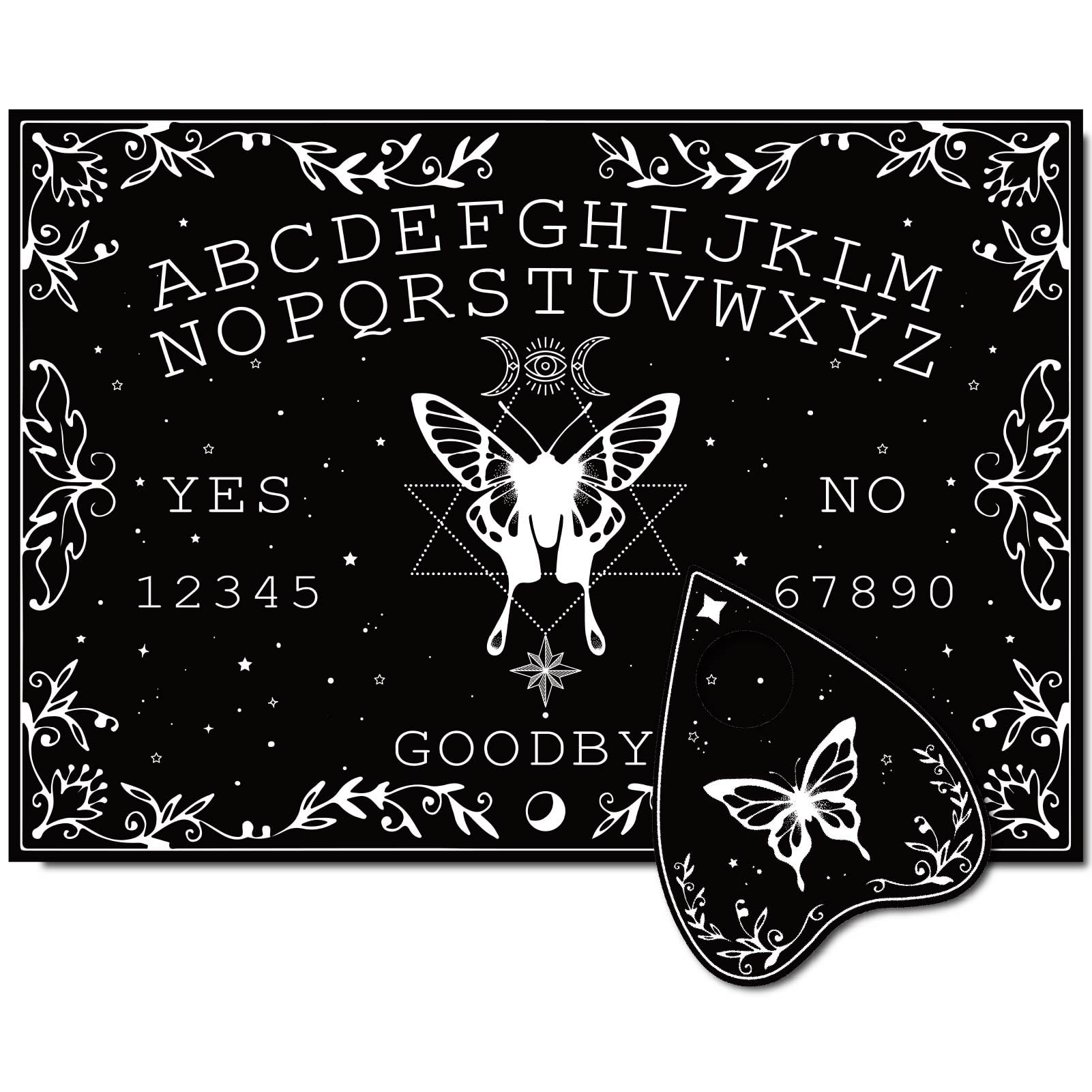 CREATCABIN Butterfly Wood Spirit Board Moon Phase Pendulum Dowsing Divination Board Set Black Talking Boards with Planchette Metaphysical Message Board for Wicca Witch Stuff Halloween 11.8x8.3Inch