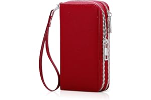 HAWEE Cellphone Wallet for Women Dual Zipper Long Purse with Removable Wristlet
