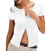 Micoson Button Down Shirts for Women Y2k Short Sleeve Ribbed Tops Lightweight Summer Cardigan Cute Trendy 2026