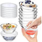 FUYITE 6 Pack Mini 3 Inch Small Glass Bowls with 12 Pack Lids | 2.5 oz Clear Glass Pinch Bowls, Condiment Containers, for Dips, spices, jams, Meal Prep Bowls