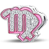925 Sterling Silver Zodiac Signs Charms Fits Pandora Bracelets Constellation Bead Charm for Bracelets Necklace Pink with 5A Cubic Zirconia for Women Birthday Ceremony DIY Jewelry Gift