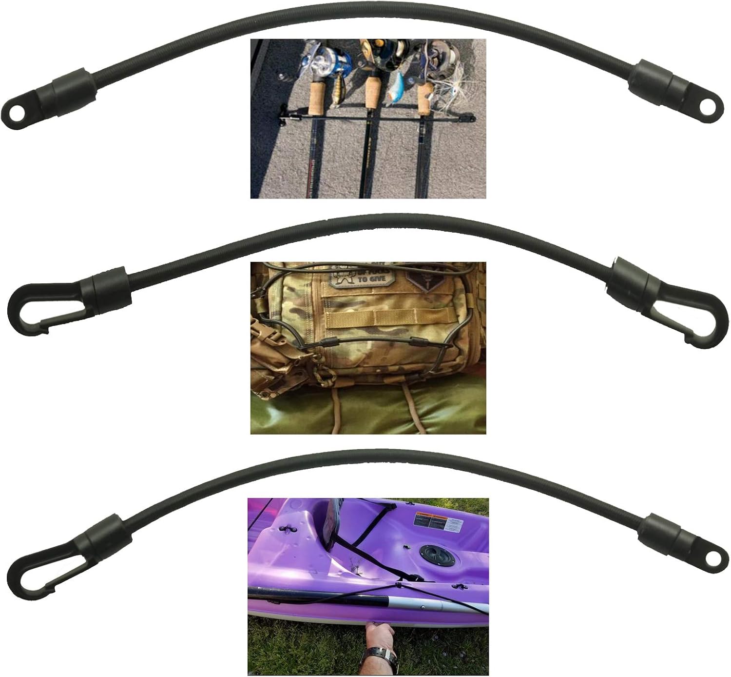 pack of 3 — Gunwale/Deck Mount Retractable Rod TieDown