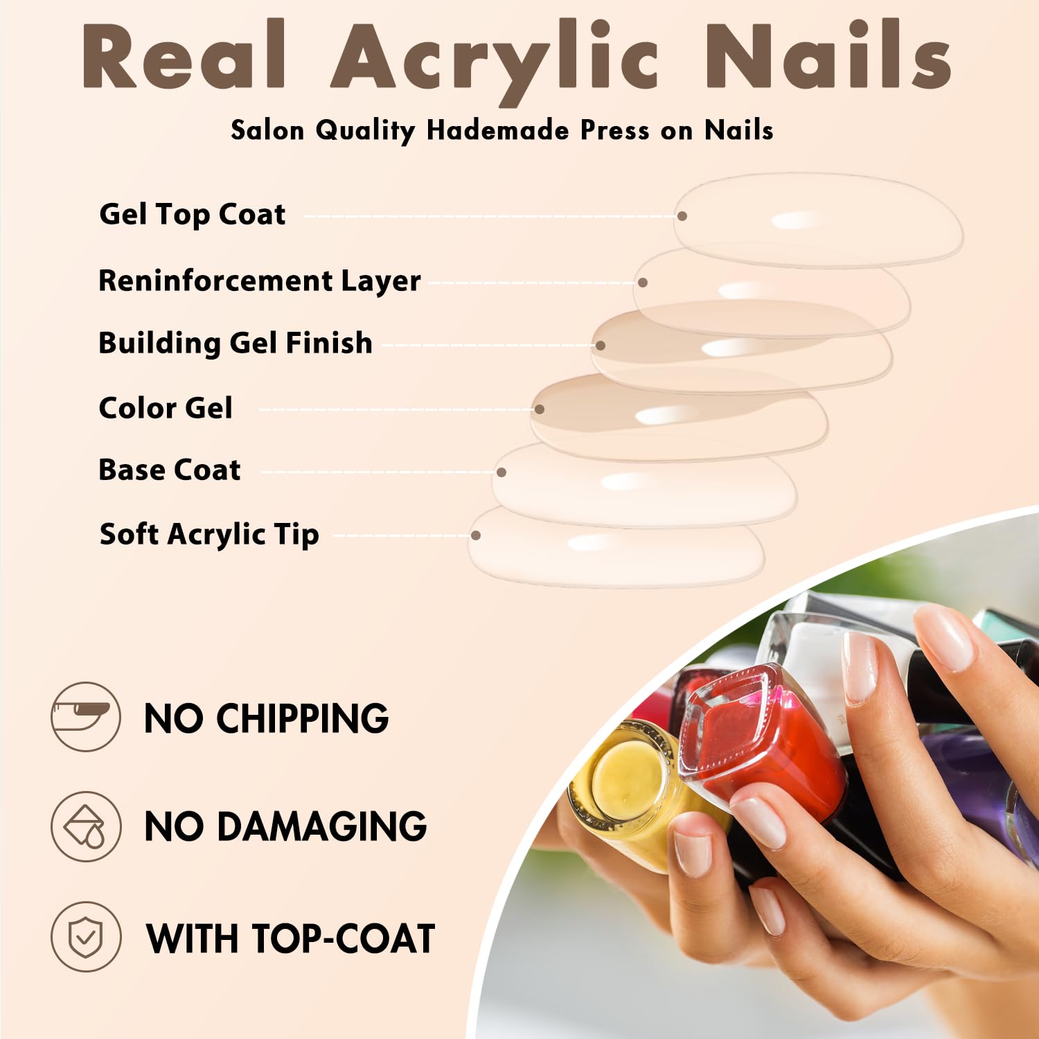 KQueenest Matte Brown Fall Press on Nails Short Oval, Short Fake Nails Press ons, Round Short Almond Glue on Nails For Women, Natural Acrylic Nails Solid Color for Daily Manicure - Image 4