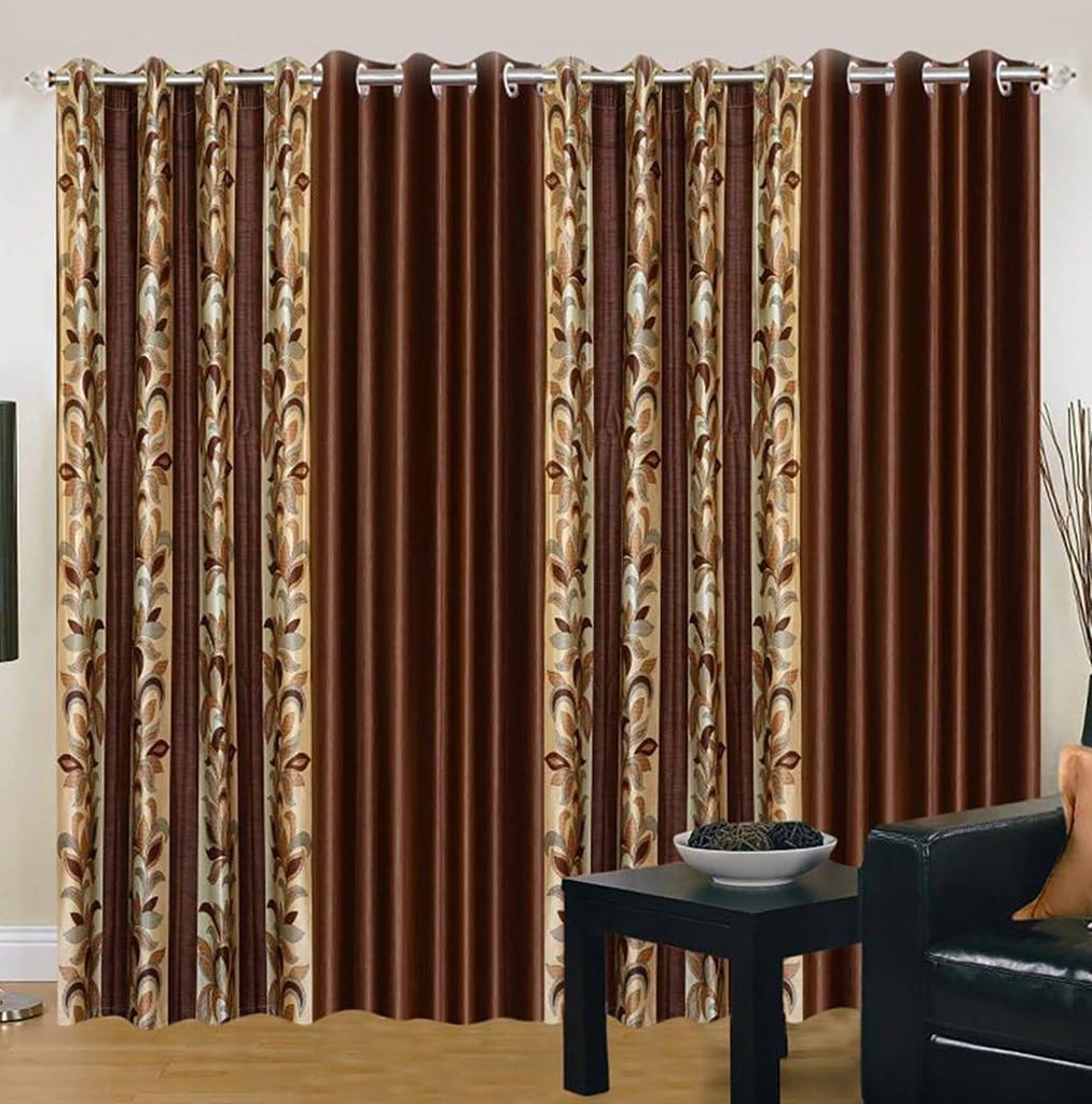 GoHome Plain Floral 4 Piece Eyelet Polyester Door Curtain Set - 7ft, Brown
